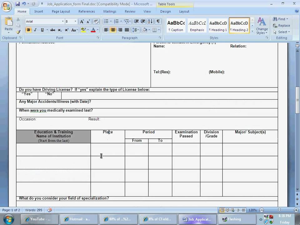 form filling sample