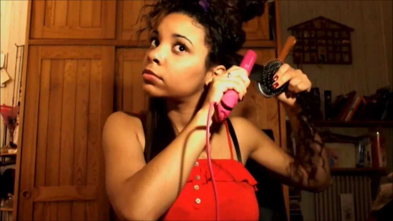 Straightening my curly hair - Sped up raw footage