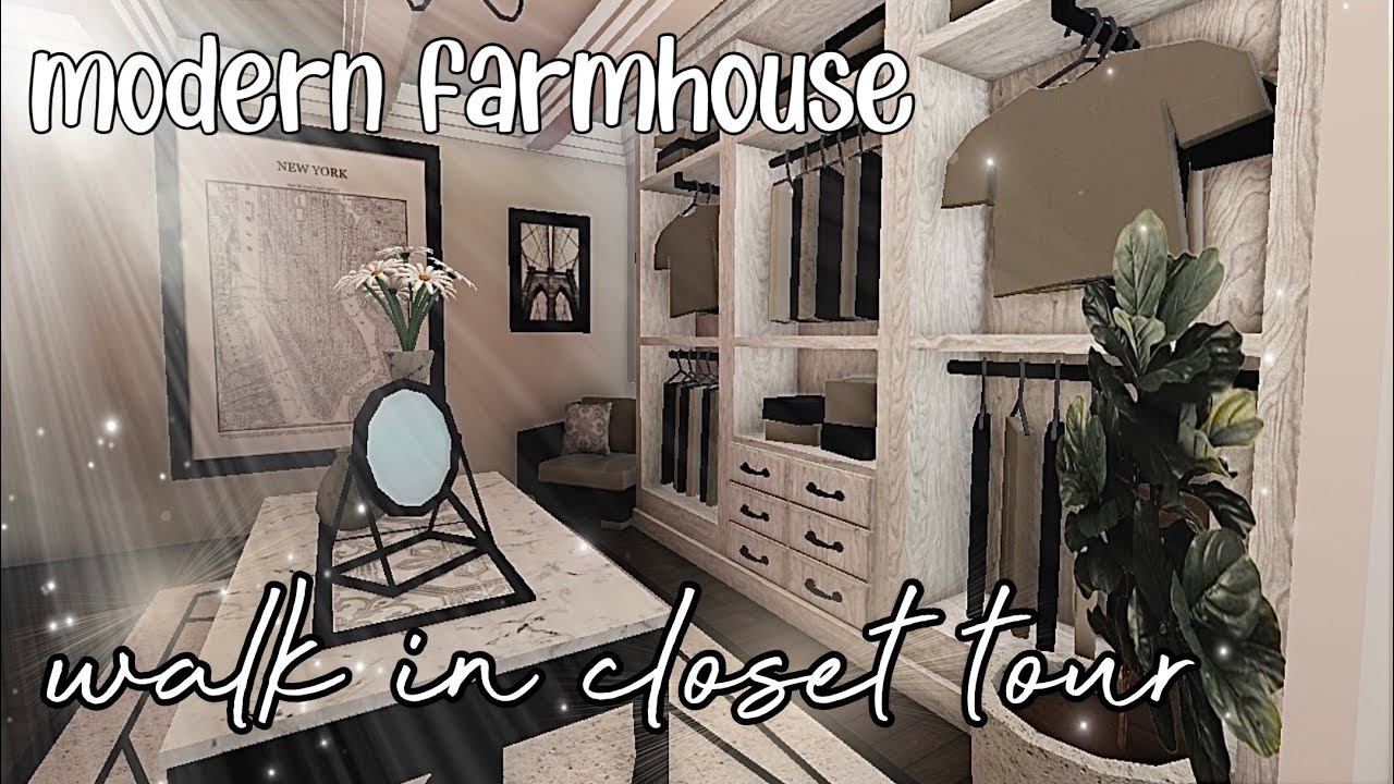 Aesthetic Bloxburg Modern Farmhouse Walk-In Closet Tour | melendezz