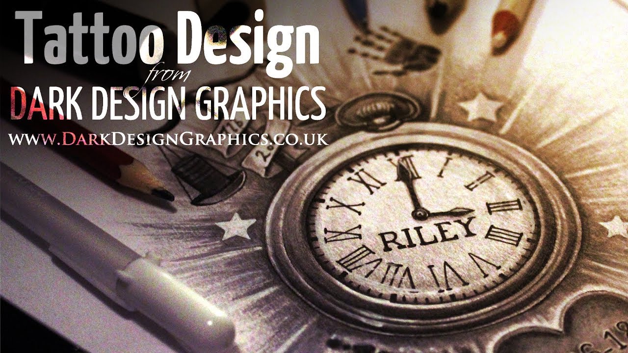 Pocket Watch Tattoo Design - Dark Design Graphics