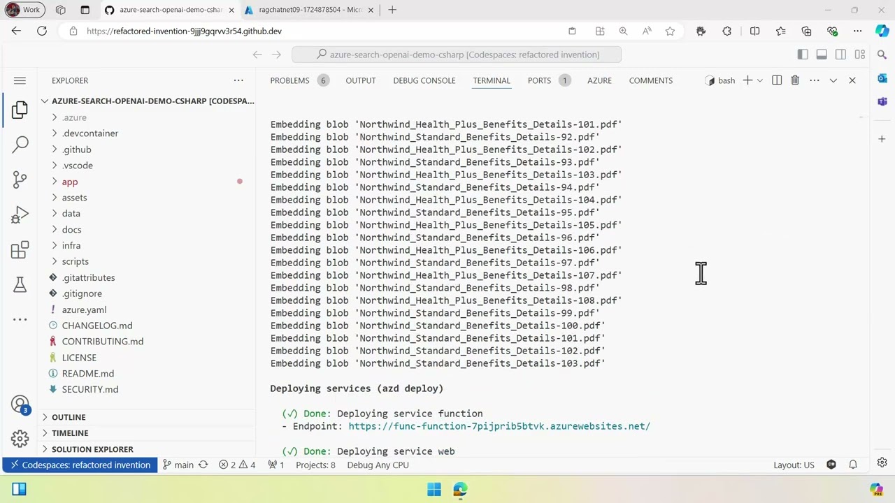 RAG Chat NET - Deploy from CodeSpaces using azd up