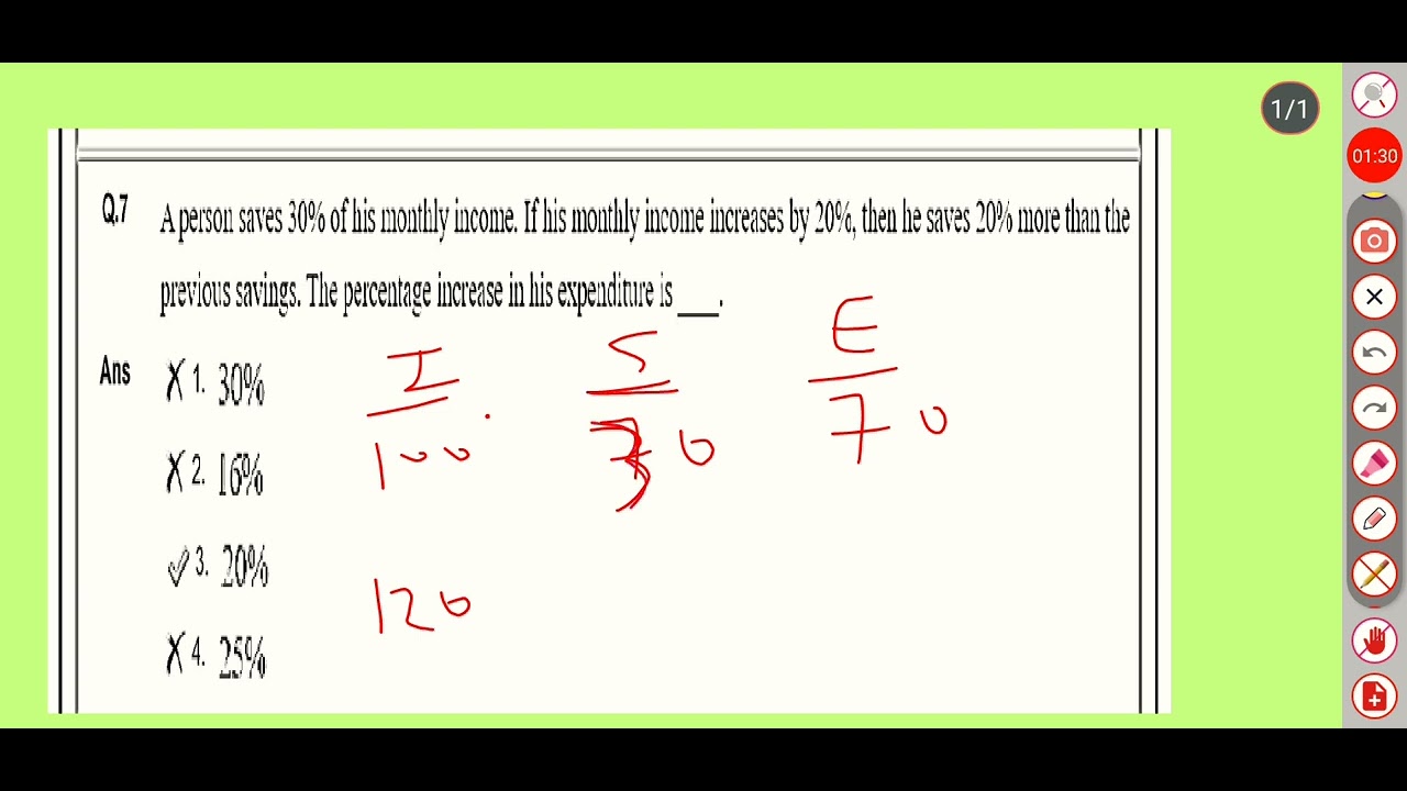 A person saves 30% of his monthly income. If his monthly income increases by 20%, then he saves 20% 