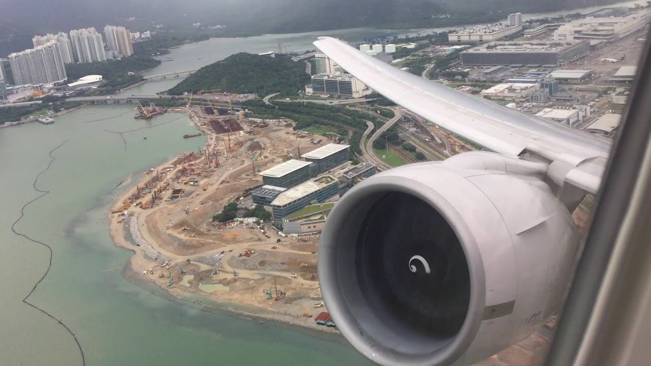 United Airlines Boeing 777-200ER takeoff from Hong Kong - Businessfirst -  to Newark - Engine View