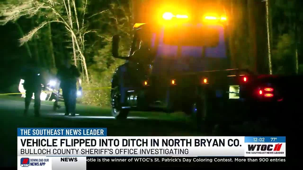 Vehicle flips into ditch on Ash Branch Road in Bryan Co.