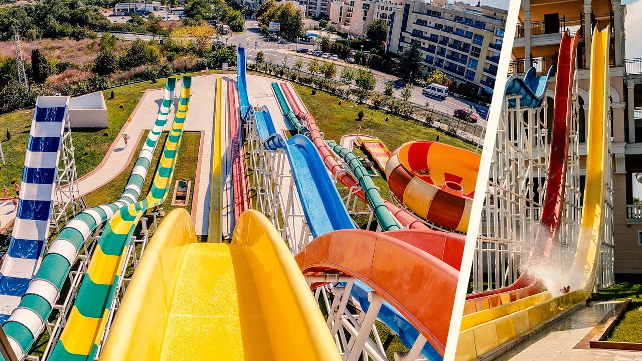 Freefall & Kamikaze Waterslides - 58ft Tall! Sunset Aquapark