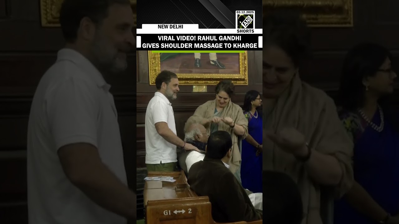 Watch! Lok Sabha LoP Rahul Gandhi gives shoulder massage to Mallikarjun Kharge | Winter Session 2025