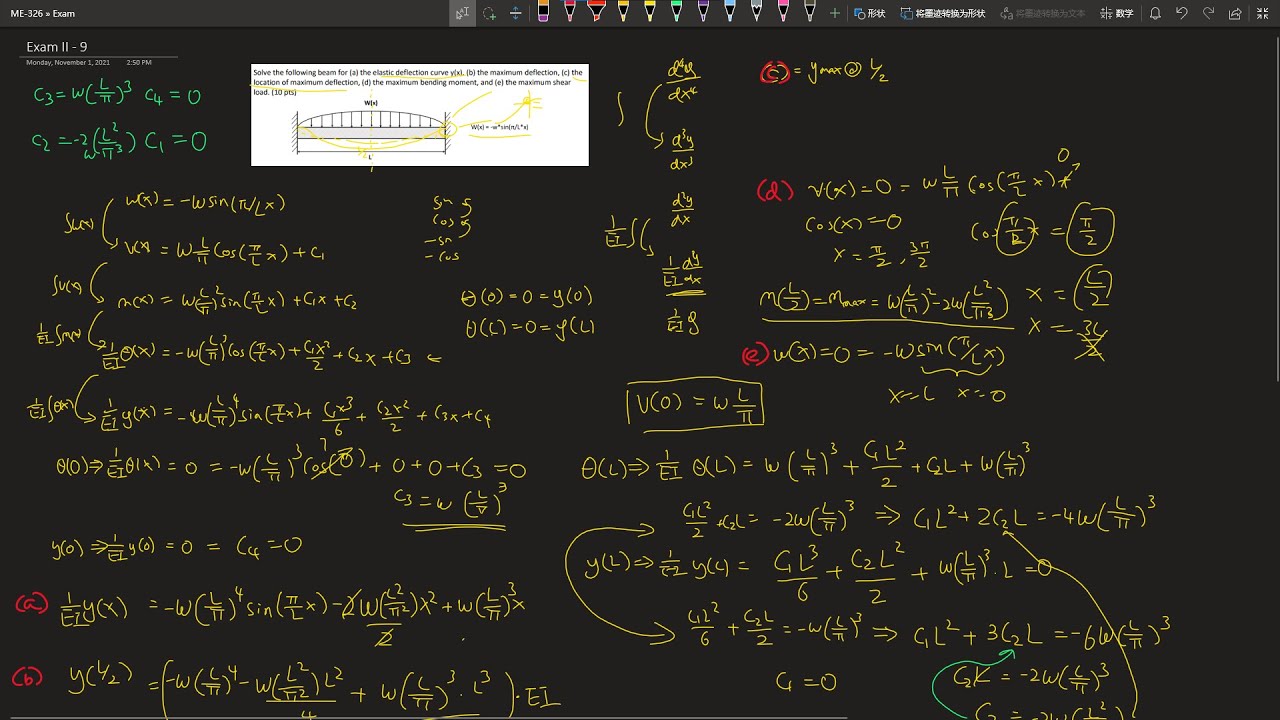 Exam II - Q9 Solve the following beam for (a) the elastic deflection curve y(x), (b) the maximum...