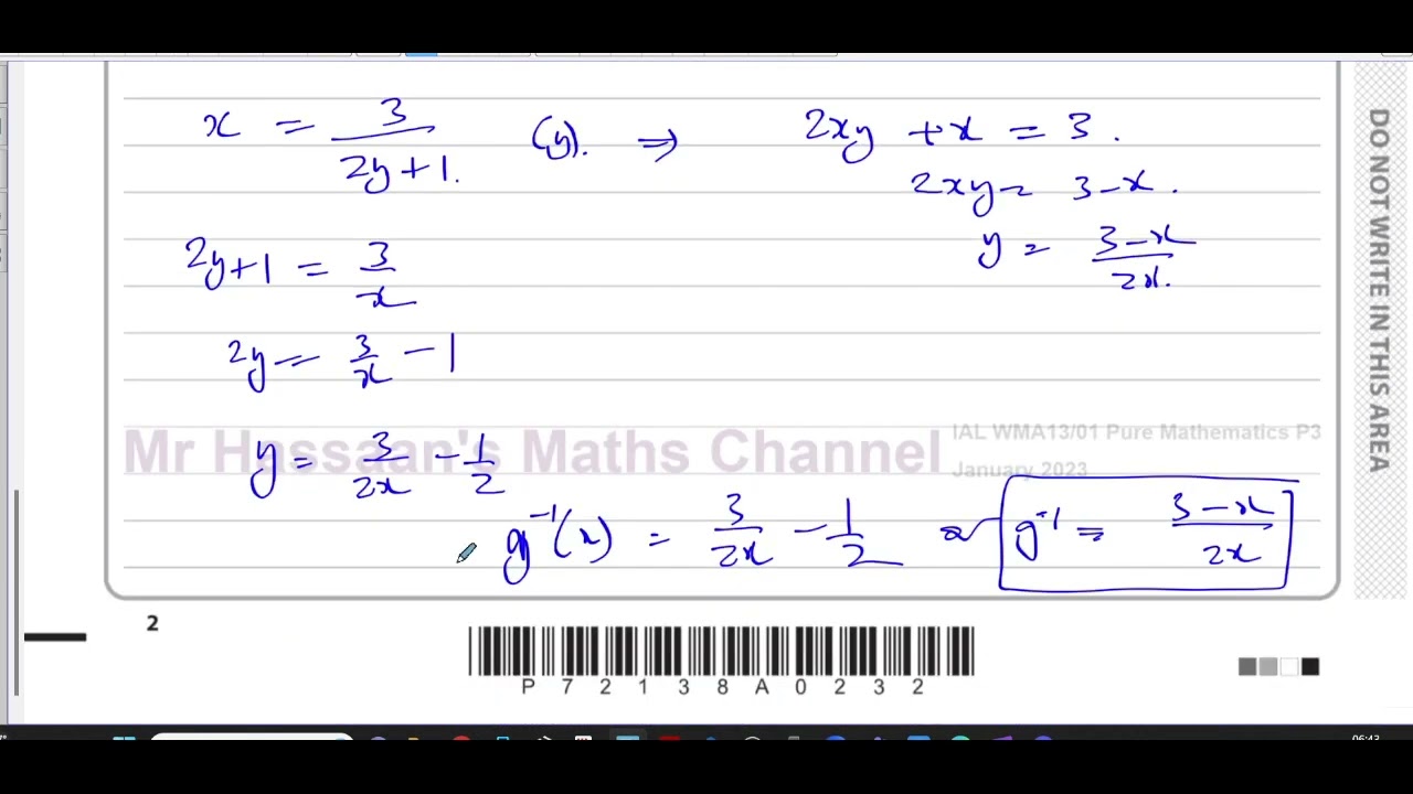 WMA13/01 (Edexcel) IAL P3 January 2023, Q1, Functions, Range, Composite, Inverse