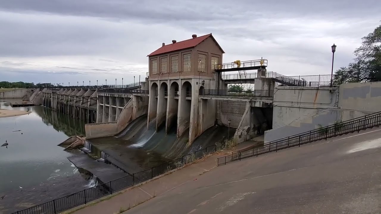 Walking on 1919 Dam at Lake Overholser Park Oklahoma City