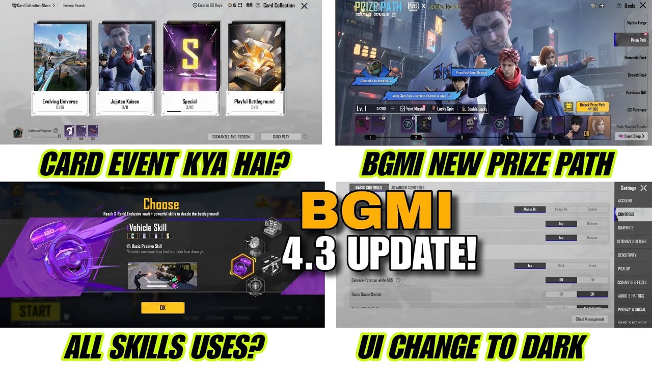 BGMI 4.3 Update | Card Collection Event? | Prize Path Date? | Ui Theme Dark Kaise Kare | All Skills 