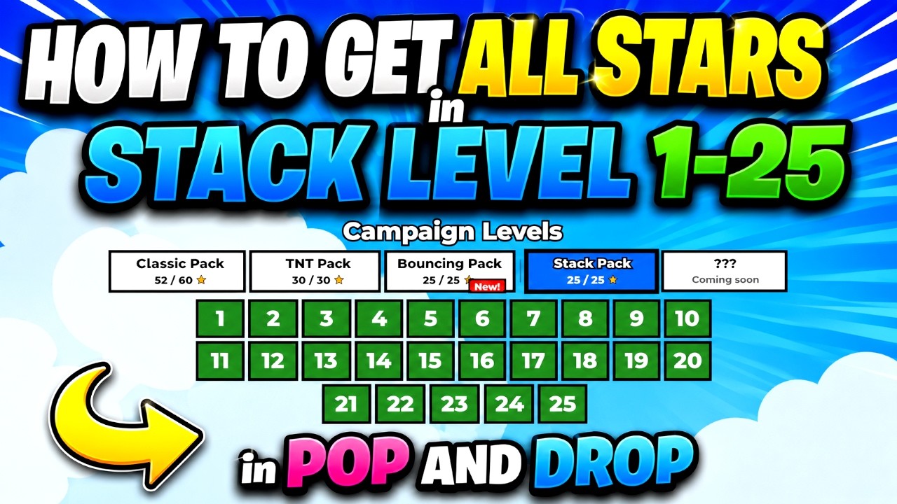 HOW TO GET ALL STARS in STACK LEVEL 1-25 in POP AND DROP *ROBLOX*(All Stack Level) Guide