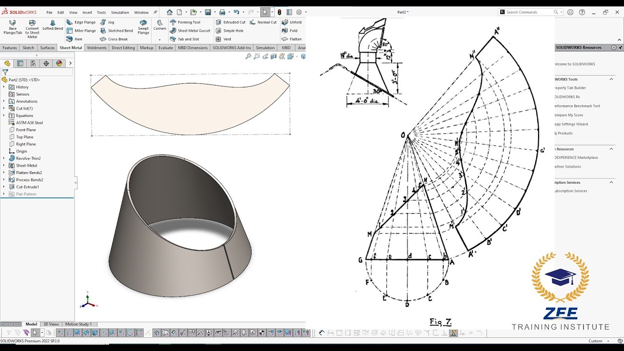 Truncated Cone Development | Sheet Metal | Solidowkrs Urdu Hindi