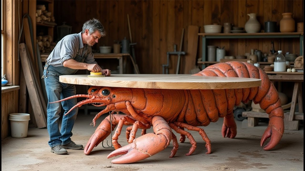Insanely Creative DIY Coffee Table with Lifelike Lobster Design – You Can't Take Your Eyes Off It!