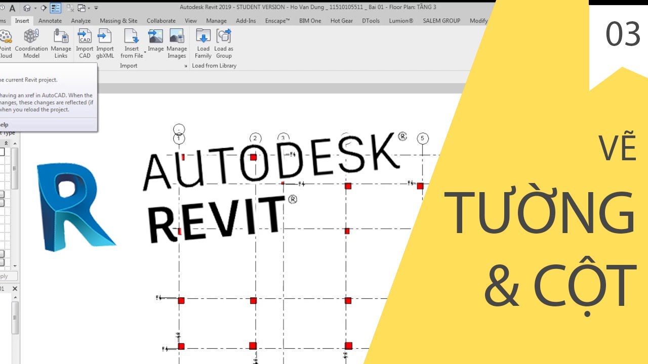 TỰ HỌC REVIT KIẾN TRÚC - BÀI 03 - TƯỜNG & CỘT