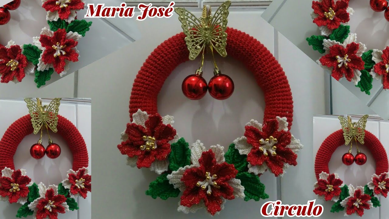 Guirlanda Natalina bico de papagaio em crochê com Maria José.