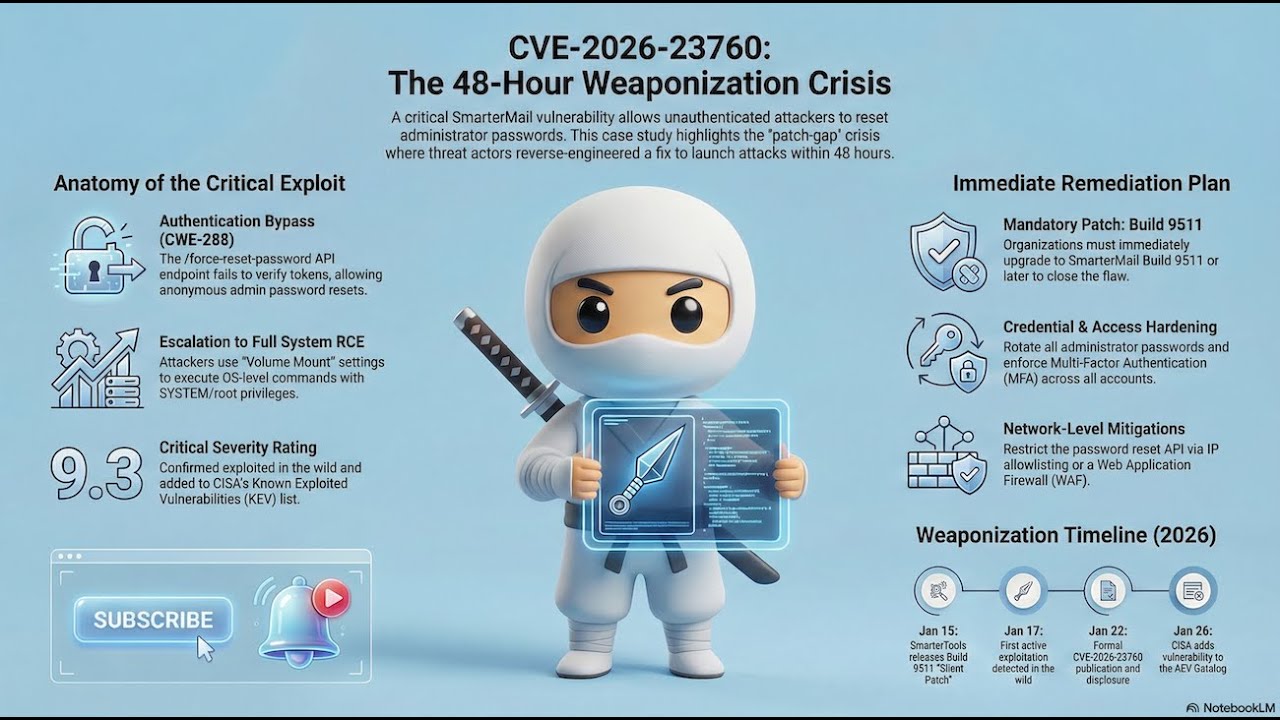 CRITICAL: SmarterMail RCE (CVE-2026-23760) &ndash; Exploited in the Wild! #cybersecurity #vulnerability