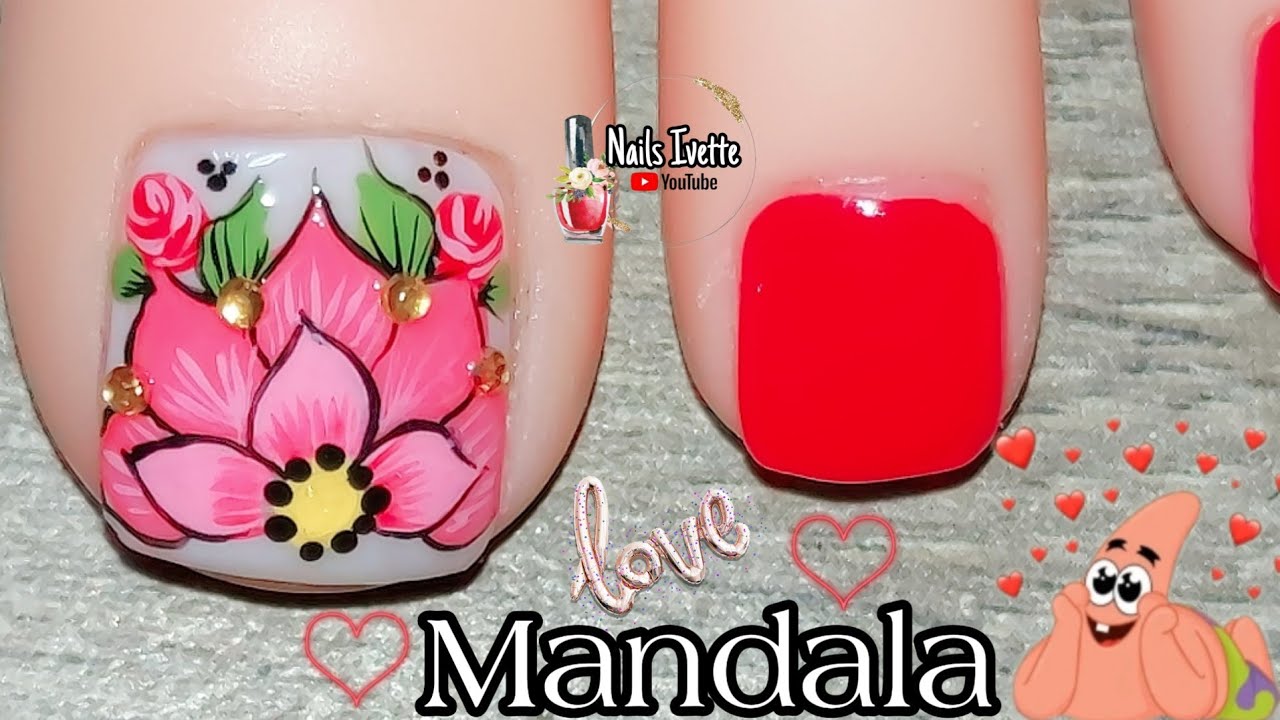 Decoración de uñas PIE flor mandala/ideas para decorar uñas de los pies/Diseño en pie de practicar