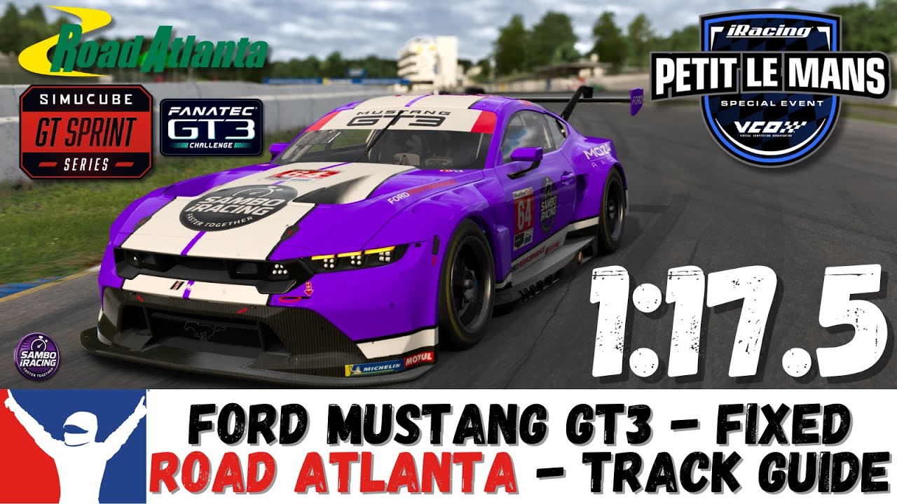 iRacing Ford Mustang GT3 Road Atlanta Guide 1:17.5 Mustang GT3 Petit Le Mans Track Guide