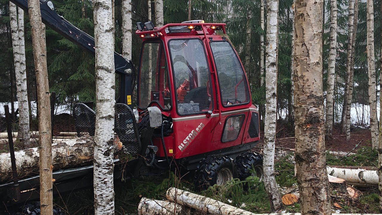 Liikkuhan se. Kevyesti. Alstor 833 koivikon harvennuksen ajoa