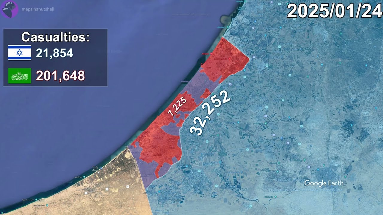 Israel-Hamas War: Every Day to March 1st, 2025 Mapped using Google Earth