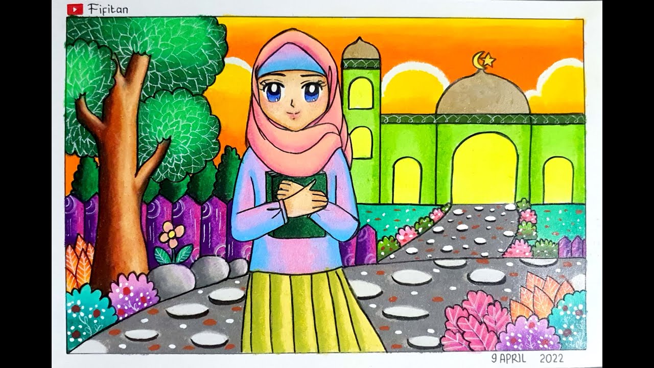 CARA MENGGAMBAR DAN GRADASI WARNA TEMA RAMADHAN - CARA GRADASI WARNA OILPASTEL EP 331