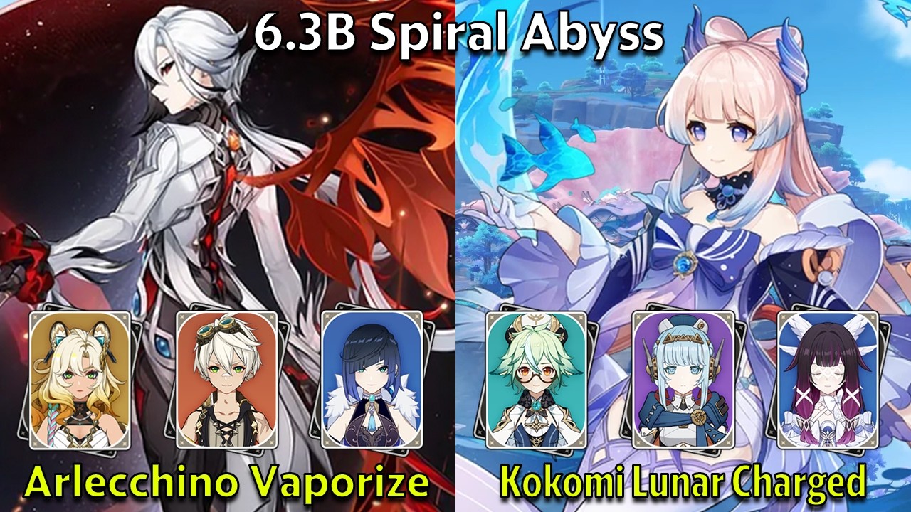 C2 Arlecchino Vaporize & C0 Kokomi Lunar Charged - Genshin Impact 6.3-6.4 Spiral Abyss Full Clear