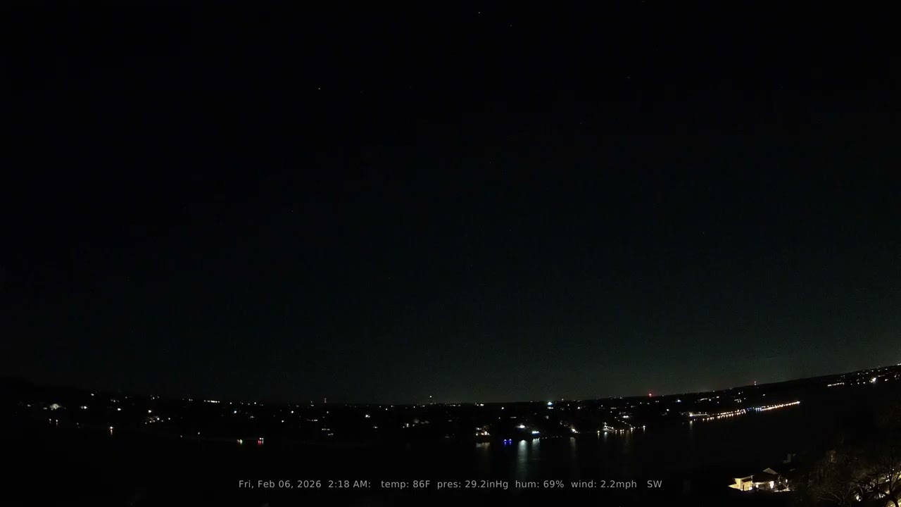 02/06/2026: Nightlapse: Lake Travis, Texas (Austin, TX): 4K, 60fps Daily Timelapse Video