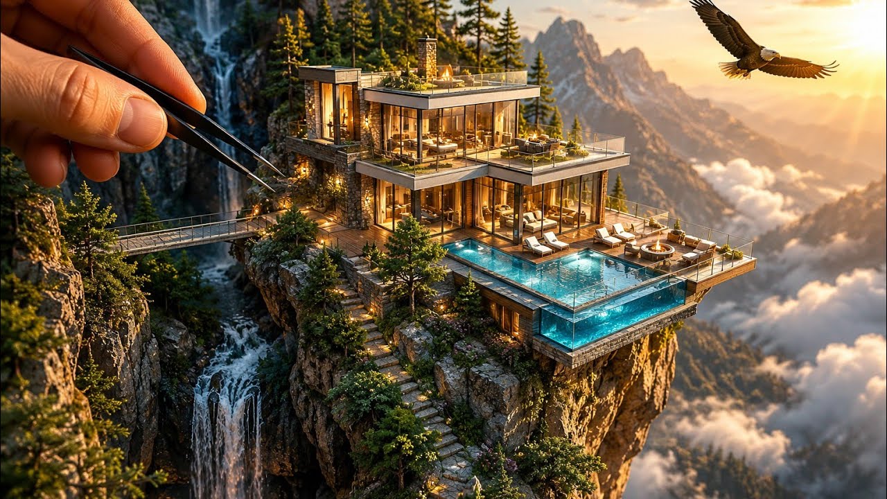 Miniature DIY Eagle Nest Cliff Glass Mansion | Hyper Realistic Construction Timelapse
