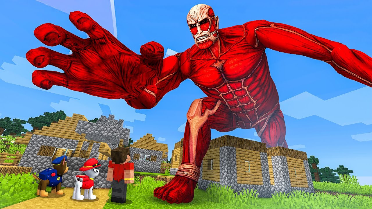 Escape from COLOSSAL TITAN Attack in Minecraft!