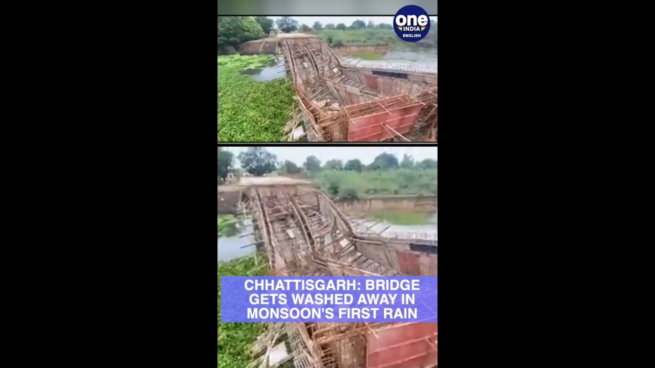 Chhattisgarh: Bridge gets washed away in monsoon's first rain | Oneindia News #Shorts