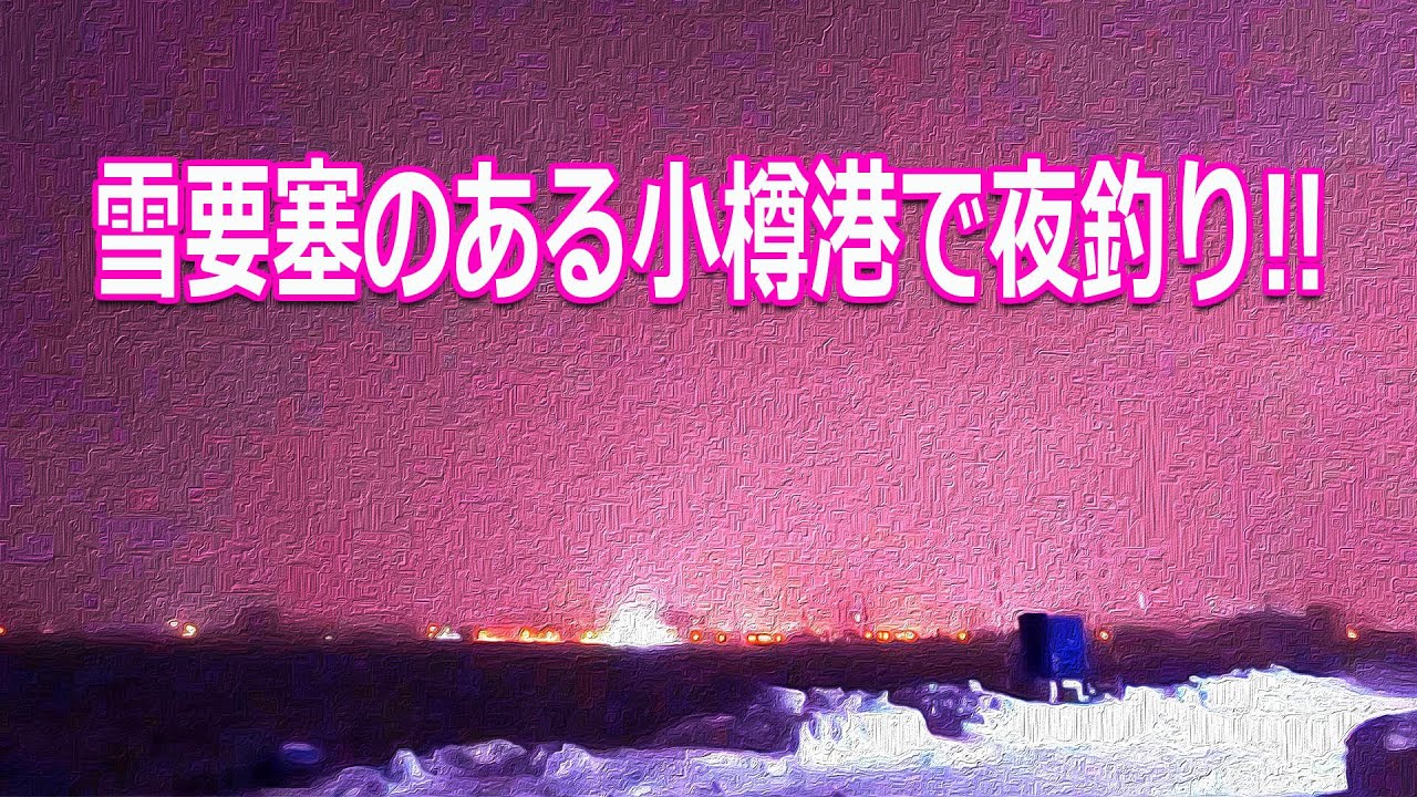 【北海道石狩湾・小樽釣り】雪の壁が要塞化している小樽港で夜釣り!!　2024.1.21　吹雪と港湾内白波（北国の生活）