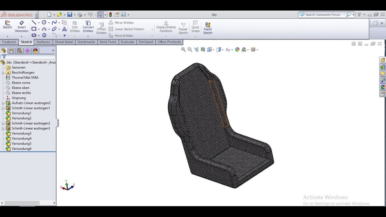 Learn how to make a car seat on Solidworks