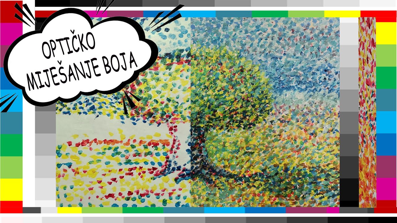 OPTIČKO MIJEŠANJE BOJA -slika drvo vježba/ optical color mixing pointillism tree painting likovni123