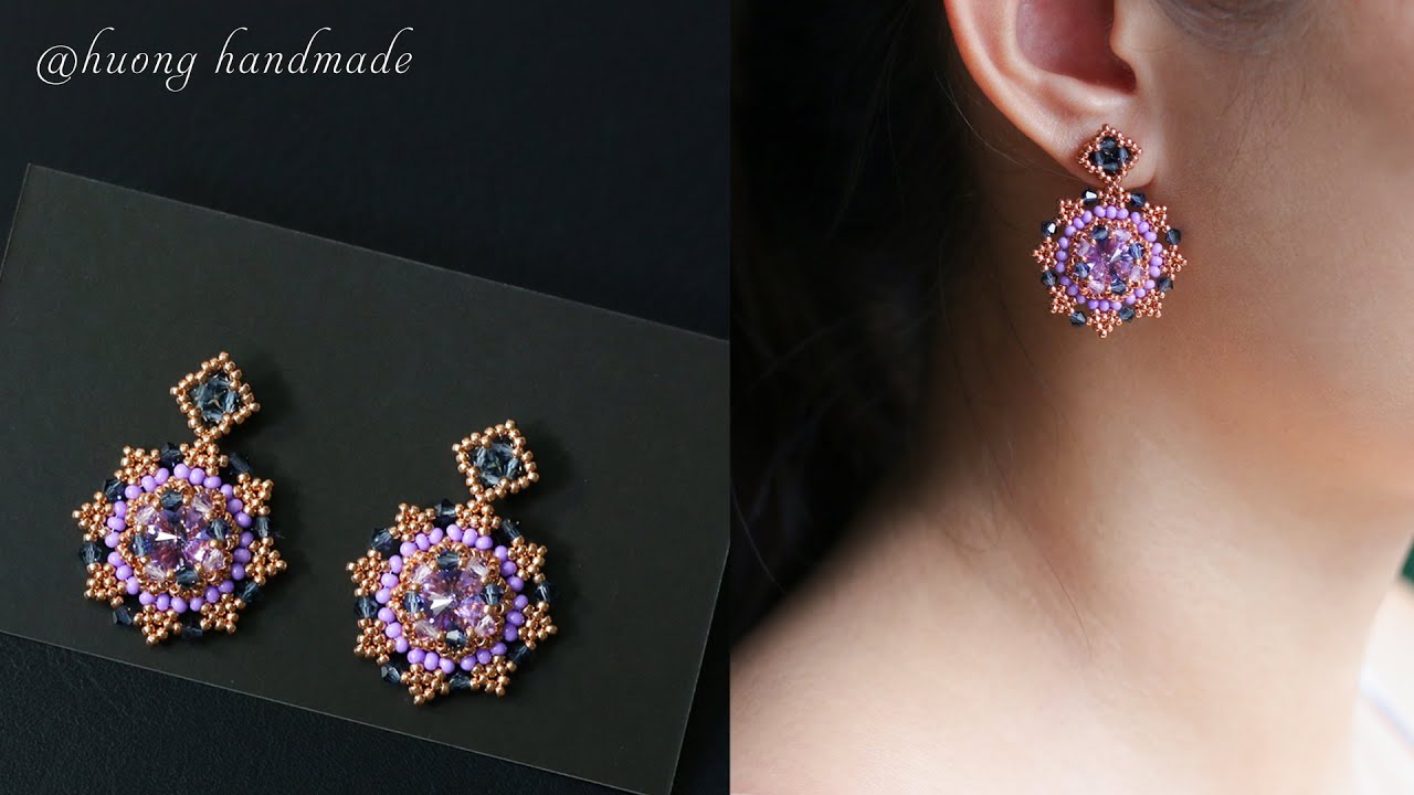 Purple love earrings. How to make beaded jewelry. Beading tutorial