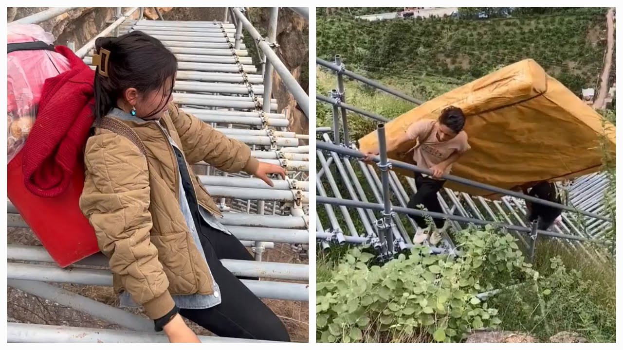 Most dangerous cliff way to the Atule'er village in China | Chinese cliff village