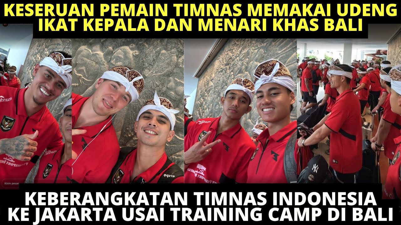 SAMBUTAN KEBERANGKATAN TIMNAS INDONESIA OTW JAKARTA. PEMAIN PAKAI IKAT UDENG & IKUT MENARI KHAS BALI