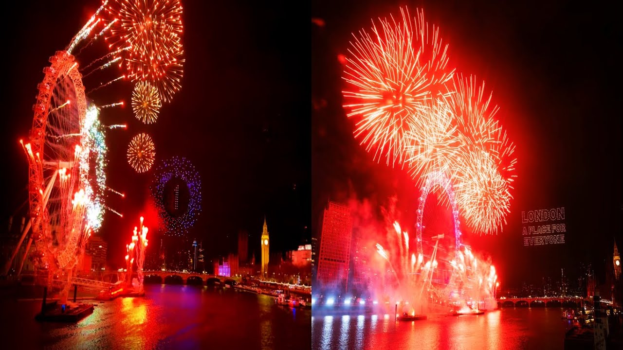 London Eye New Year Fireworks 2024 360-View Full HD