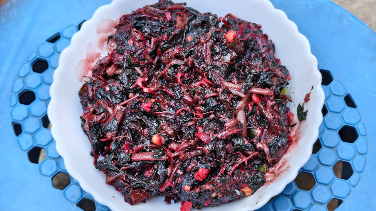লাল শাক ভাজি রান্না।