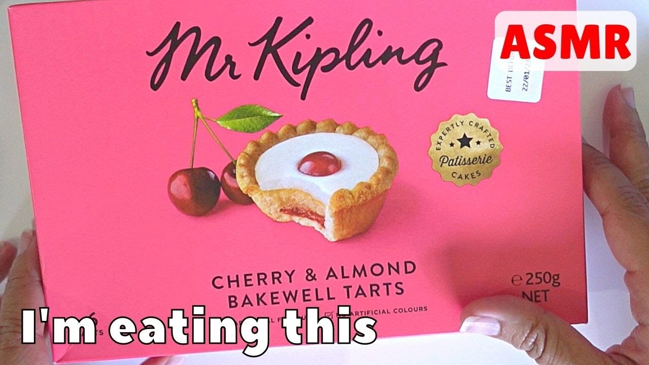 ASMR Eating Mr Kipling cherry and almond bakewell tarts (no talking, sound only)