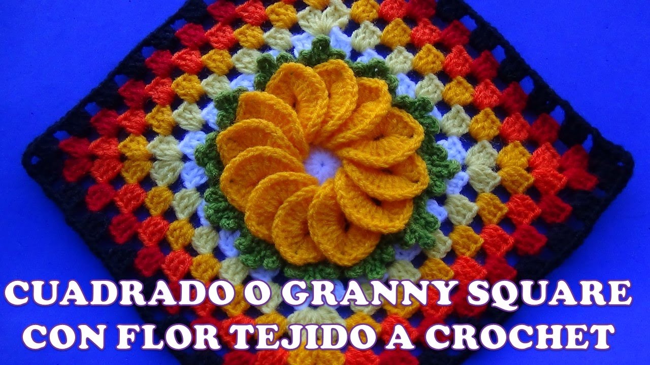 Cuadrado o Granny Square a crochet para colchas y cubrecamas con flor de 12 pétalos paso a paso
