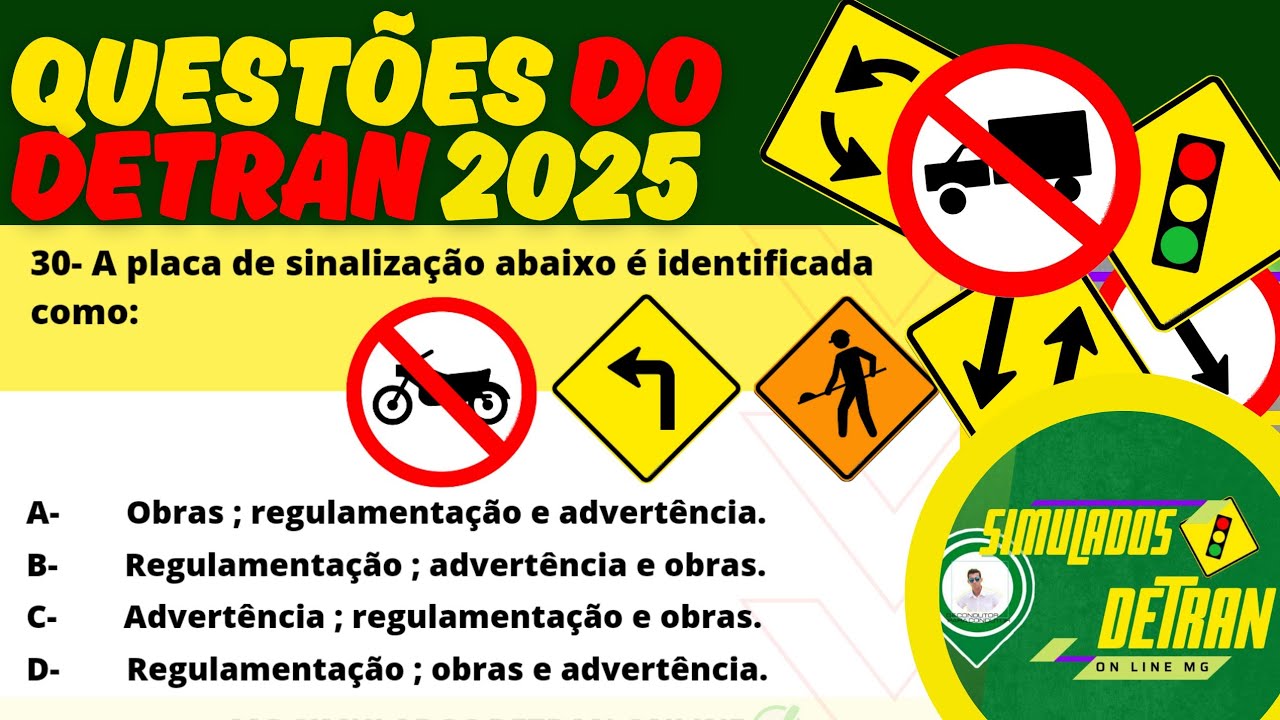 Simulado Detran Minas Gerais (MG) 2025: Quest&otilde;es da Prova do Detran 2025 #quest&otilde;esdodetran2025