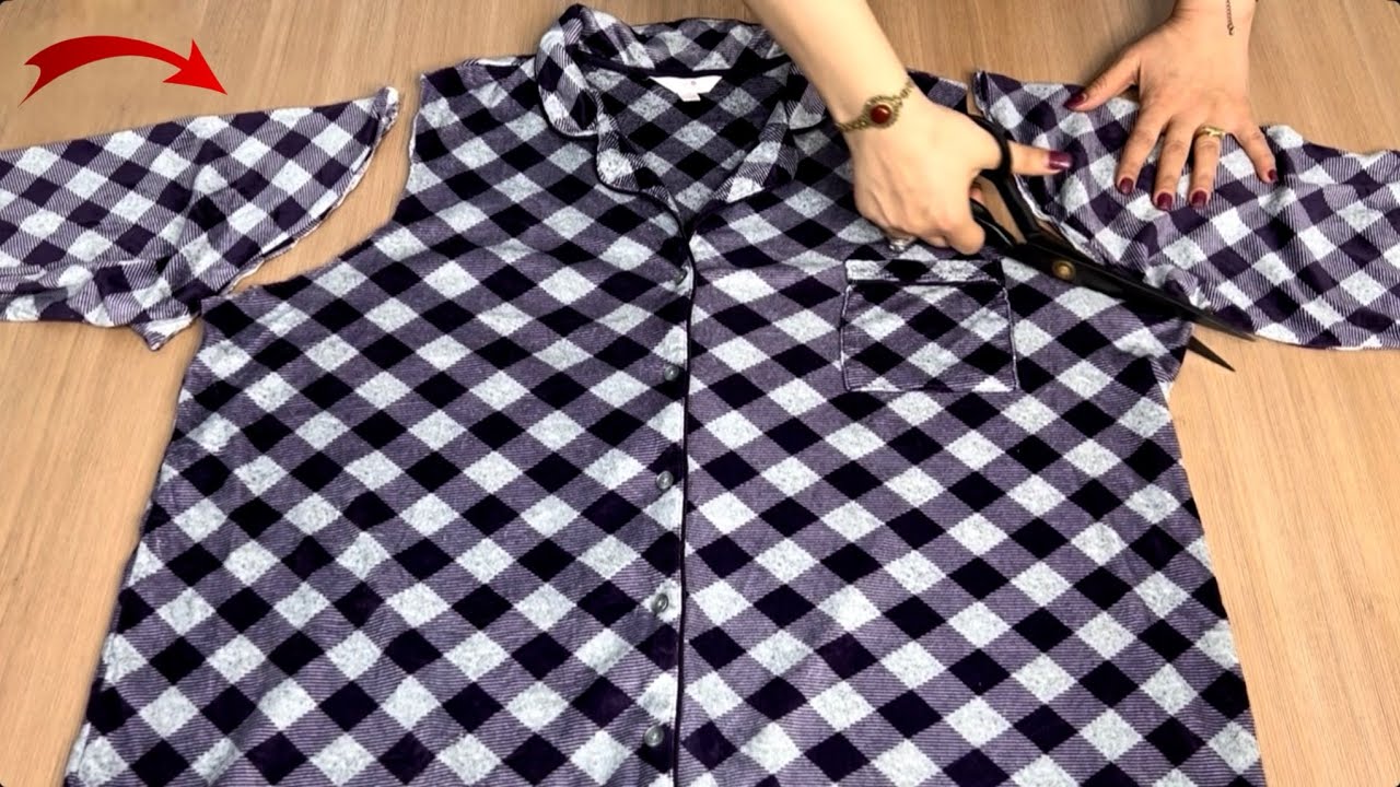 ✅💥 [DIY] Amazing idea ♻️ How to turn an old dress into a stylish shirt ✂️ Snail collar|shirt