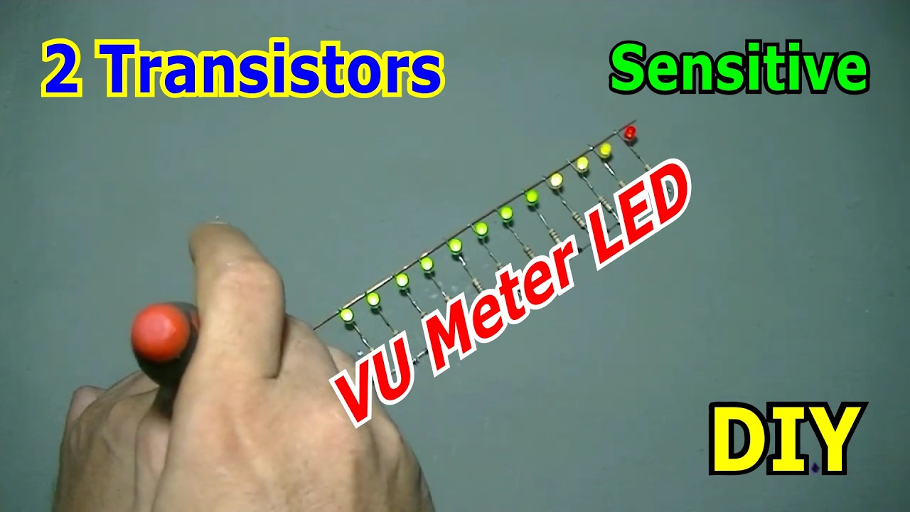 DIY 2 Transistors Sensitive for Small Input VU Meter LED Circuit