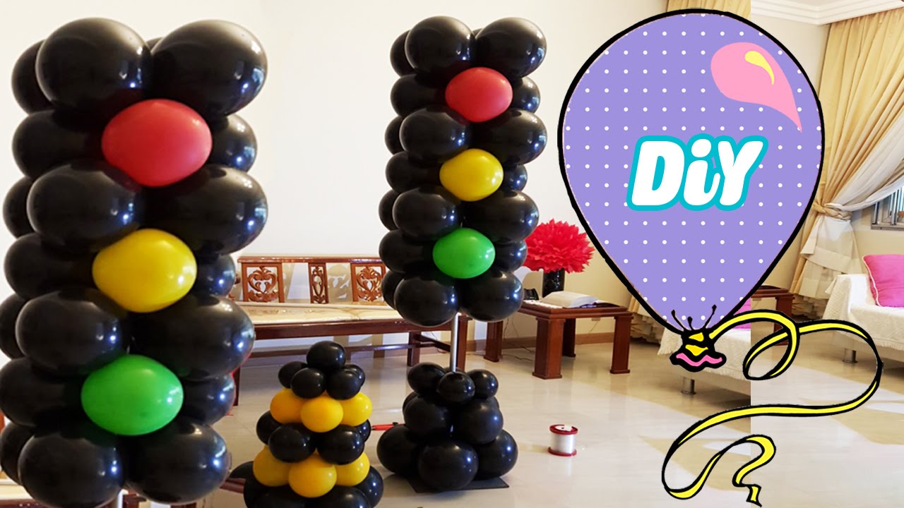 Como fazer Semáforo de carro feito de Balões para decoração de festa infantil