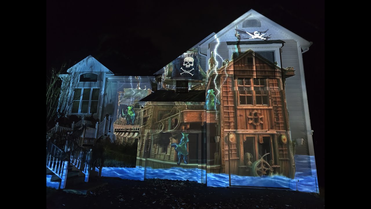 Pirates Halloween 2024 projection mapping house #Atmosfx NEC PE456USL