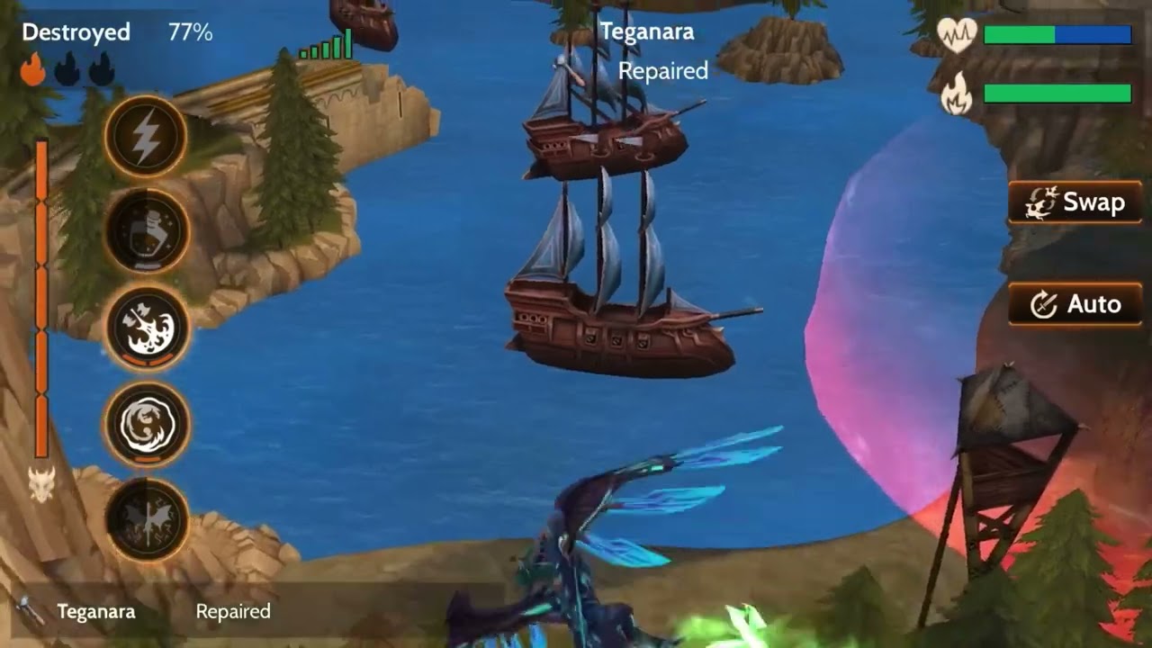 War Dragons Rockslide vs 180 towers triple defended maxed bases 1 top base 2D