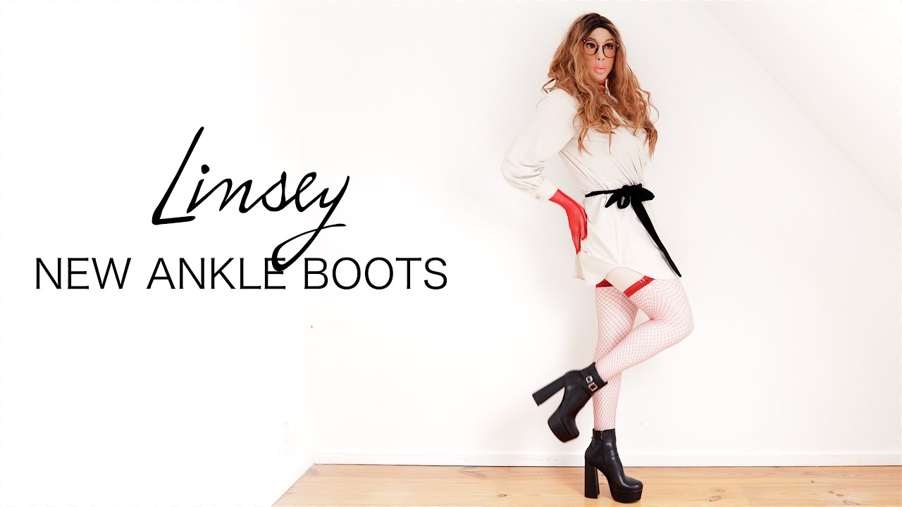 Wearing new Ankle High Heel Boots in Female Mask - Fully Feminized Crossdresser  - Male to Female