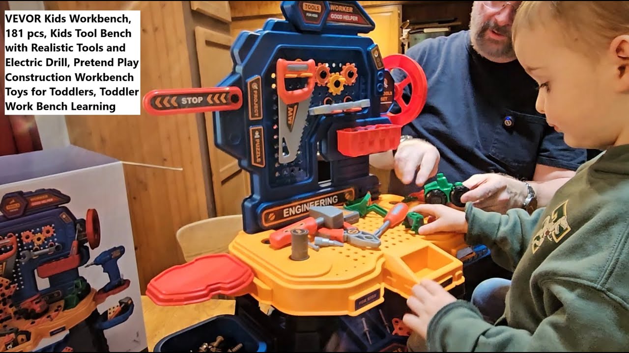 VEVOR Kids Workbench, 181 pcs, Kids Tool Bench with Realistic Tools and Electric Drill, Build