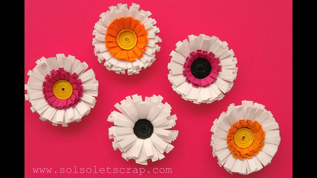 Cómo crear FLORES PAPEL (margaritas). Quilling. Embellecedores scrapbook.