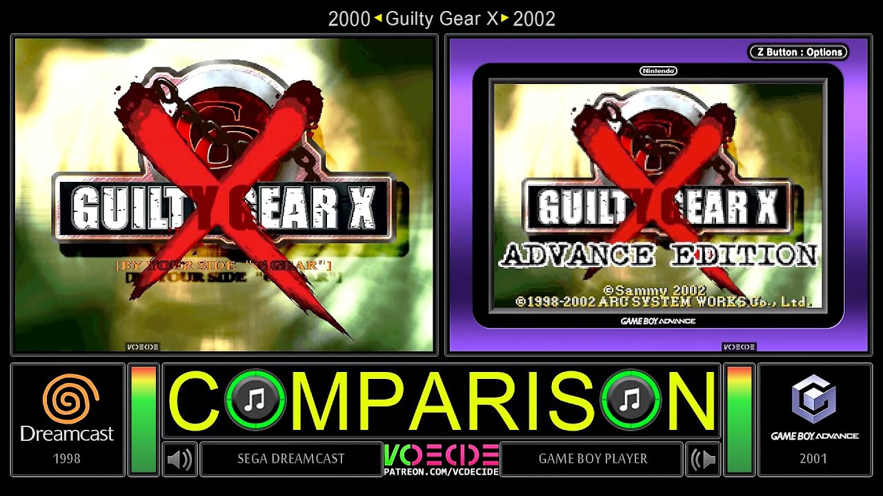Guilty Gear X (Dreamcast vs GBA) Side by Side Comparison (Game Boy Player) | VCDECIDE
